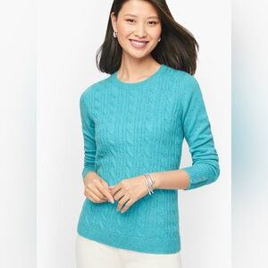 TALBOTS BUTTON CUFF CABLE KNIT TWEED SWEATER